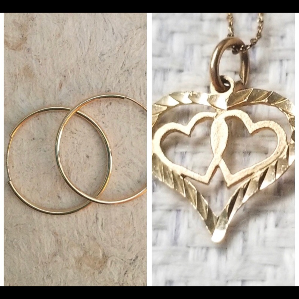 SALE!!! 10K 💛 Gold Heart Necklace & 14K Hoops!💛